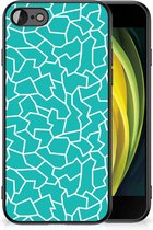 Telefoonhoesje Geschikt voor iPhone 7/8/SE 2020/2022 Back Case Siliconen Hoesje met Zwarte rand Cracks Blue