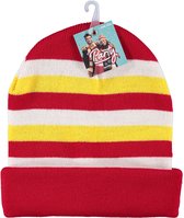 Apollo - Feest beanie rood-wit-geel - One size - Beanie oeteldonk - Beanie muts heren - Beanie - Beanie dames - Beanie carnaval - Warme muts carnaval