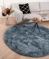 Rond hoogpolig vloerkleed velours Posh - blauw 160 cm rond