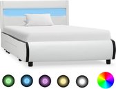 Decoways - Bedframe met LED kunstleer wit 100x200 cm