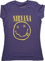 Nirvana - Yellow Happy Face Dames T-shirt - M - Paars
