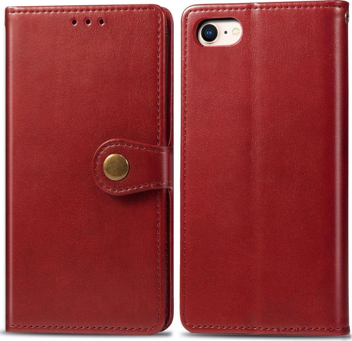 Mobigear Telefoonhoesje geschikt voor Apple iPhone 7 Hoesje | Mobigear Snap Button Bookcase Portemonnee | Pasjeshouder voor 3 Pasjes | Telefoonhoesje voor Pinpas / OV Kaart / Rijbewijs - Rood