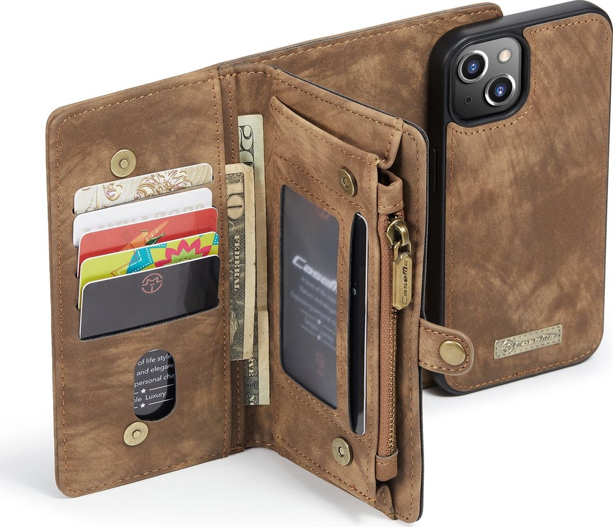 Caseme Luxe Wallet 2in1 Bookcase voor de iPhone 13 - Bruin