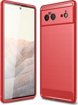 Mobigear Hoesje geschikt voor Google Pixel 6 Telefoonhoesje Flexibel TPU | Mobigear Brushed Slim Backcover | Pixel 6 Case | Back Cover - Rood