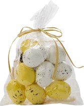 Set van 12x stuks paaseitjes geel/wit van kunststof 5 cm - Paaseitjes voor Paastakken  - Paasversiering/decoratie Pasen