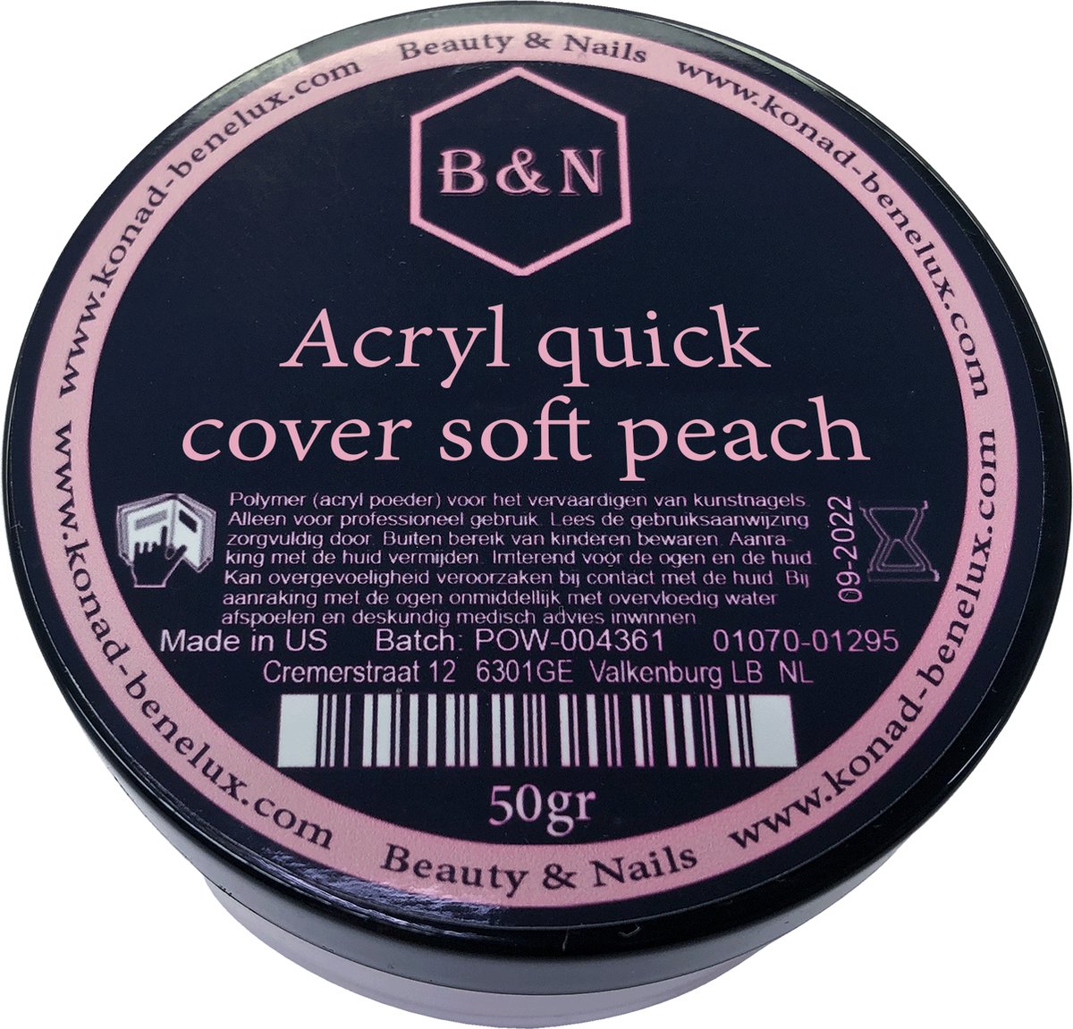 Acryl - quick cover soft peach - 50 gr | B&N - acrylpoeder - VEGAN - acrylpoeder