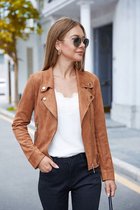 Dames Jacket Fluweel Cognac Size : M