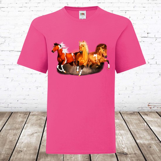 Paarden shirt roze -Fruit of the Loom-98/104-t-shirts meisjes