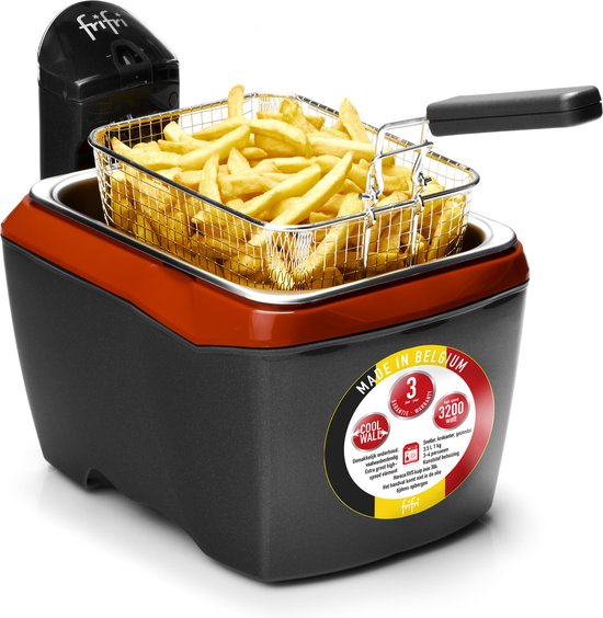 Frifri 905RR - Frituurpan - friteuse - 3,5 liter - koude zone - 3200 Watt - 1 kg friet - 3 jaar garantie - Zwart/rood