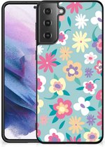 GSM Hoesje met Tekst Geschikt voor Samsung Galaxy S21 Plus Leuk TPU Back Case met Zwarte rand Flower Power