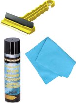 Autoramen IJskrabber met trekker geel 16 cm met anti-condens doek en ruitenontdooier spray 660 ml - Winter vorst accessoires