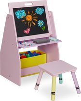 Relaxdays schoolbord kinderen - opbergkast speelgoed - speeltafel kinderkamer - krijtbord
