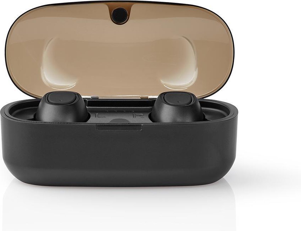 Nedis Volledig Draadloze Oordopjes - Bluetooth® - Maximale batterijduur: 5 uur - Drukbediening - Charging case - Draadloze oplaadcase - Ingebouwde microfoon - Ondersteuning voor spraakbesturing - Zwart