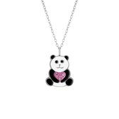 Zilveren ketting met hanger, panda met hart