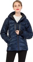 Aanbieding Dames Donsjack met capuchon en duimgaten - Donkerblauw - 90% witte eendendons en 16% veren - Actie van € 139,95 voor € 69,95 - Gewatteerd jack kort - XL - Nu voor de hel