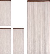 Relaxdays 4x draadgordijn - deurgordijn met franjes - draadjesgordijn - 90x245 cm - bruin