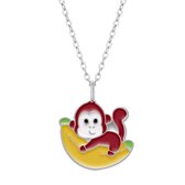 Zilveren ketting meisje | Zilveren ketting met hanger, aapje met banaan
