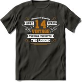14 Jaar Legend T-Shirt | Goud - Wit | Grappig Verjaardag en Feest Cadeau Shirt | Dames - Heren - Unisex | Tshirt Kleding Kado | - Donker Grijs - S