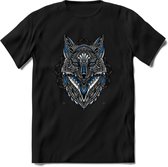 Vos - Dieren Mandala T-Shirt | Blauw | Grappig Verjaardag Zentangle Dierenkop Cadeau Shirt | Dames - Heren - Unisex | Wildlife Tshirt Kleding Kado | - Zwart - XXL