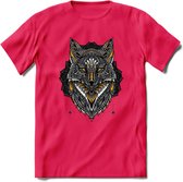 Vos - Dieren Mandala T-Shirt | Geel | Grappig Verjaardag Zentangle Dierenkop Cadeau Shirt | Dames - Heren - Unisex | Wildlife Tshirt Kleding Kado | - Roze - M