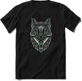 Vos - Dieren Mandala T-Shirt | Aqua | Grappig Verjaardag Zentangle Dierenkop Cadeau Shirt | Dames - Heren - Unisex | Wildlife Tshirt Kleding Kado | - Zwart - S