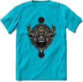 Bizon - Dieren Mandala T-Shirt | Geel | Grappig Verjaardag Zentangle Dierenkop Cadeau Shirt | Dames - Heren - Unisex | Wildlife Tshirt Kleding Kado | - Blauw - M