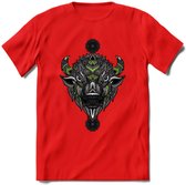 Bizon - Dieren Mandala T-Shirt | groen | Grappig Verjaardag Zentangle Dierenkop Cadeau Shirt | Dames - Heren - Unisex | Wildlife Tshirt Kleding Kado | - Rood - XL