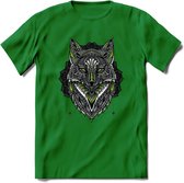 Vos - Dieren Mandala T-Shirt | Groen | Grappig Verjaardag Zentangle Dierenkop Cadeau Shirt | Dames - Heren - Unisex | Wildlife Tshirt Kleding Kado | - Donker Groen - 3XL