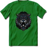 Tijger - Dieren Mandala T-Shirt | Blauw | Grappig Verjaardag Zentangle Dierenkop Cadeau Shirt | Dames - Heren - Unisex | Wildlife Tshirt Kleding Kado | - Donker Groen - M