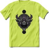 Bizon - Dieren Mandala T-Shirt | Paars | Grappig Verjaardag Zentangle Dierenkop Cadeau Shirt | Dames - Heren - Unisex | Wildlife Tshirt Kleding Kado | - Groen - M