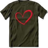 Valentijn Hart T-Shirt | Grappig Valentijnsdag Cadeautje voor Hem en Haar | Dames - Heren - Unisex | Kleding Cadeau | - Leger Groen - S