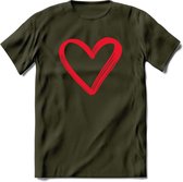 Valentijn Hart T-Shirt | Grappig Valentijnsdag Cadeautje voor Hem en Haar | Dames - Heren - Unisex | Kleding Cadeau | - Leger Groen - S