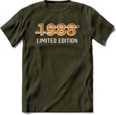 1988 Limited Edition T-Shirt | Goud - Zilver | Grappig Verjaardag en Feest Cadeau Shirt | Dames - Heren - Unisex | Tshirt Kleding Kado | - Leger Groen - M