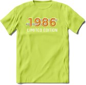 1986 Limited Edition T-Shirt | Goud - Zilver | Grappig Verjaardag en Feest Cadeau Shirt | Dames - Heren - Unisex | Tshirt Kleding Kado | - Groen - L