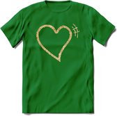 Valentijn Goud Hart T-Shirt | Grappig Valentijnsdag Cadeautje voor Hem en Haar | Dames - Heren - Unisex | Kleding Cadeau | - Donker Groen - XXL