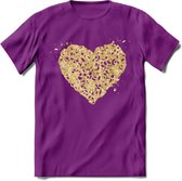 Valentijn Goud Hart T-Shirt | Grappig Valentijnsdag Cadeautje voor Hem en Haar | Dames - Heren - Unisex | Kleding Cadeau | - Paars - XL