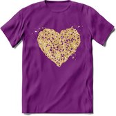 Valentijn Goud Hart T-Shirt | Grappig Valentijnsdag Cadeautje voor Hem en Haar | Dames - Heren - Unisex | Kleding Cadeau | - Paars - M