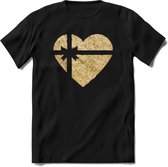 Valentijn Goud Hart T-Shirt | Grappig Valentijnsdag Cadeautje voor Hem en Haar | Dames - Heren - Unisex | Kleding Cadeau | - Zwart - 3XL