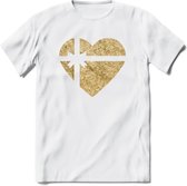 Valentijn Goud Hart T-Shirt | Grappig Valentijnsdag Cadeautje voor Hem en Haar | Dames - Heren - Unisex | Kleding Cadeau | - Wit - S