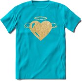 Valentijn Goud Hart T-Shirt | Grappig Valentijnsdag Cadeautje voor Hem en Haar | Dames - Heren - Unisex | Kleding Cadeau | - Blauw - L