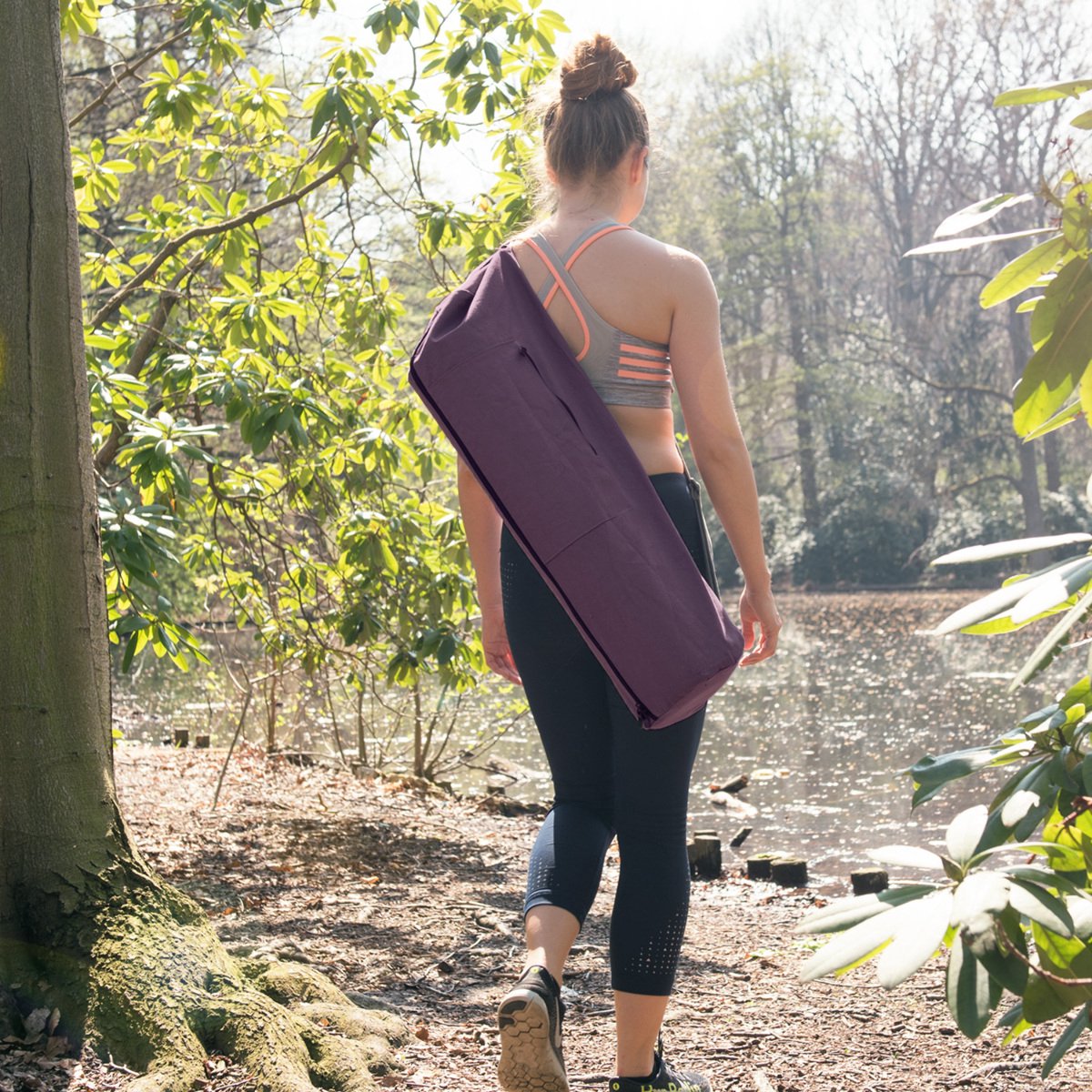 sportsnew Yogamattas, gymtas met schoenenvak en natte zak, yoga-draagtas met verstelbare riem voor dagelijks reizen, pilates en kantoor, Paars, L