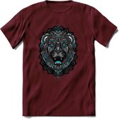 Leeuw - Dieren Mandala T-Shirt | Lichtblauw | Grappig Verjaardag Zentangle Dierenkop Cadeau Shirt | Dames - Heren - Unisex | Wildlife Tshirt Kleding Kado | - Burgundy - XXL