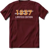 1937 Limited Edition T-Shirt | Goud - Zilver | Grappig Verjaardag en Feest Cadeau Shirt | Dames - Heren - Unisex | Tshirt Kleding Kado | - Burgundy - L