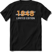1948 Limited Edition T-Shirt | Goud - Zilver | Grappig Verjaardag en Feest Cadeau Shirt | Dames - Heren - Unisex | Tshirt Kleding Kado | - Zwart - M