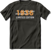 1936 Limited Edition T-Shirt | Goud - Zilver | Grappig Verjaardag en Feest Cadeau Shirt | Dames - Heren - Unisex | Tshirt Kleding Kado | - Donker Grijs - XXL