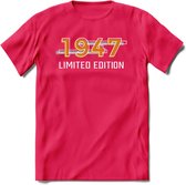 1947 Limited Edition T-Shirt | Goud - Zilver | Grappig Verjaardag en Feest Cadeau Shirt | Dames - Heren - Unisex | Tshirt Kleding Kado | - Roze - XXL