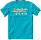 1947 Limited Edition T-Shirt | Goud - Zilver | Grappig Verjaardag en Feest Cadeau Shirt | Dames - Heren - Unisex | Tshirt Kleding Kado | - Blauw - M