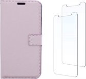 LuxeBass Samsung Galaxy A01 hoesje book case + 2 stuks Glas Screenprotector rose goud - telefoonhoes - gsm hoes - telefoonhoesjes - glas scherm - bescherming