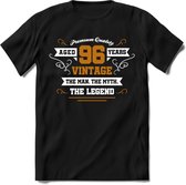 96 Jaar Legend T-Shirt | Goud - Wit | Grappig Verjaardag en Feest Cadeau Shirt | Dames - Heren - Unisex | Tshirt Kleding Kado | - Zwart - S