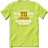 70 Jaar Legend T-Shirt | Goud - Wit | Grappig Verjaardag en Feest Cadeau Shirt | Dames - Heren - Unisex | Tshirt Kleding Kado | - Groen - XXL
